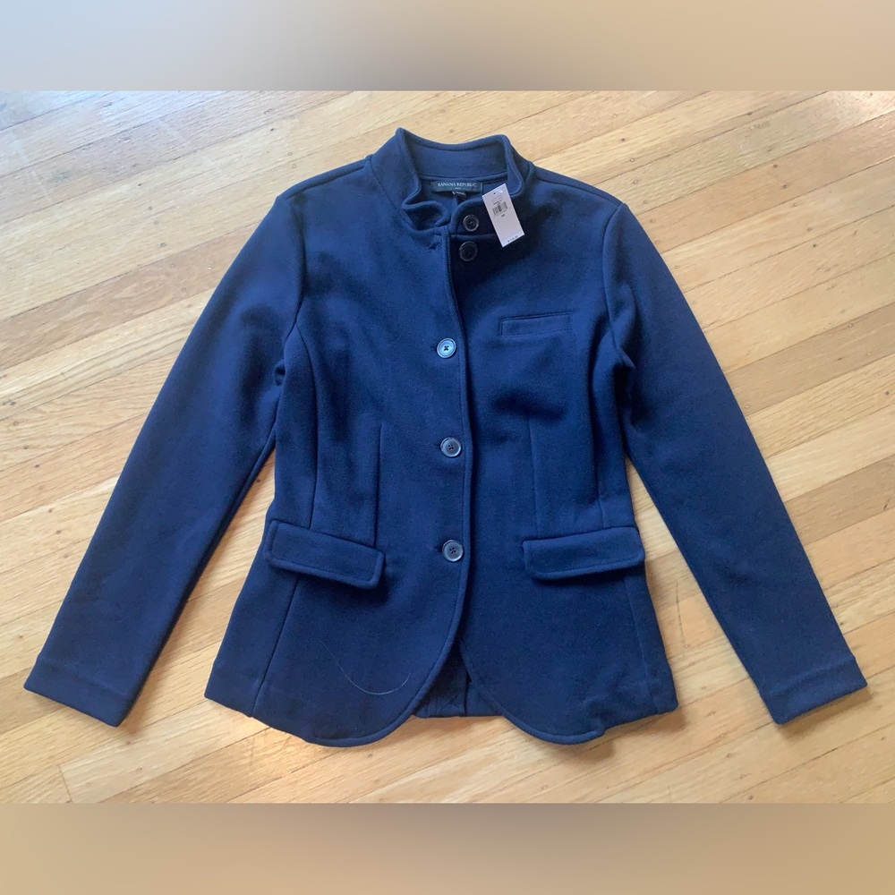 NWT BANANA REPUBLIC NAVY BLUE FITTED STRETCH JACKET/BLAZER IN SIZE XS FITS S